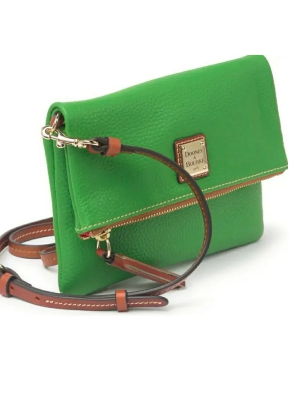 NWT Dooney & Bourke Florentine Foldover Zip Crossbody Bag in Kelly Green NWT